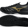 Chuteira Society Mizuno Morelia Neo Sala TF Preta e Dourada "Aurum Pack"